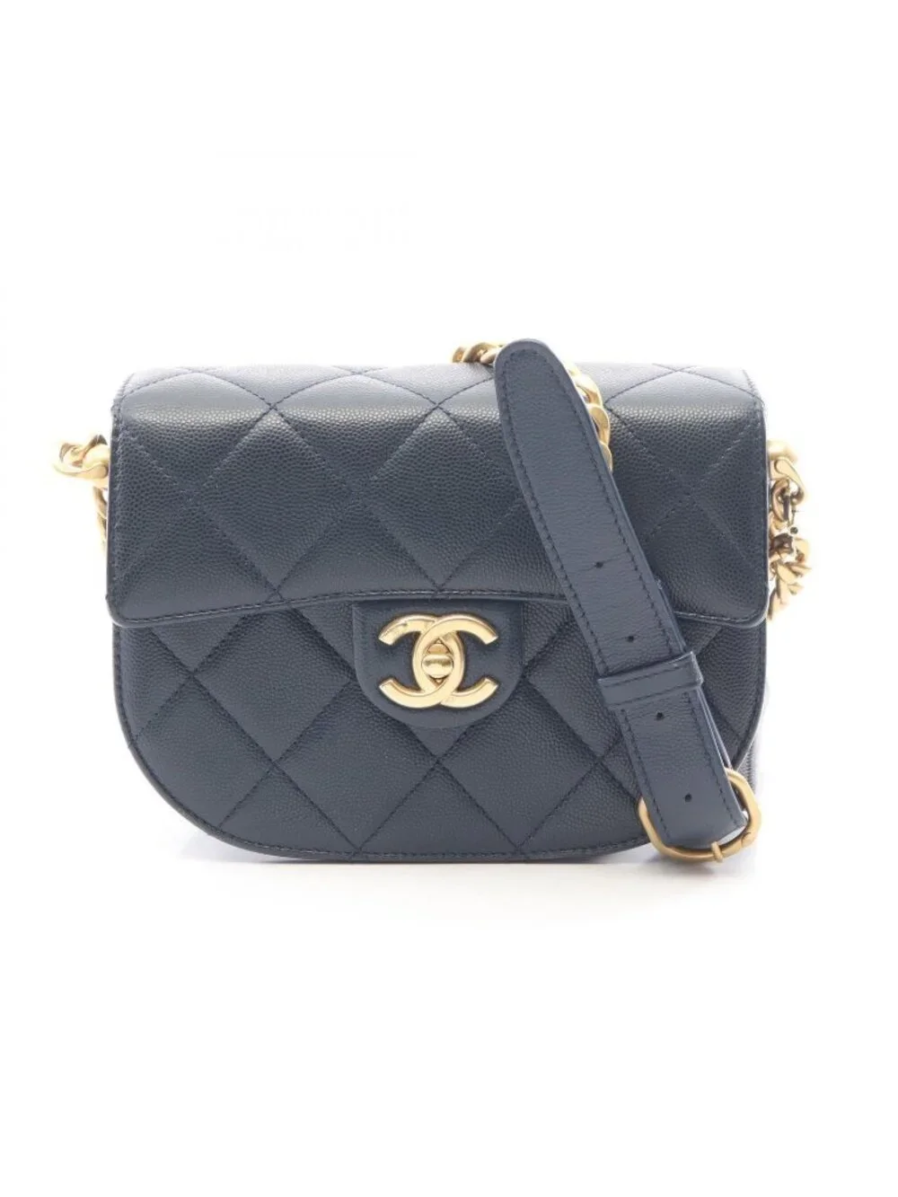 Chanel Shoulder Bag Quilted Navy Caviar Leather Small Chain